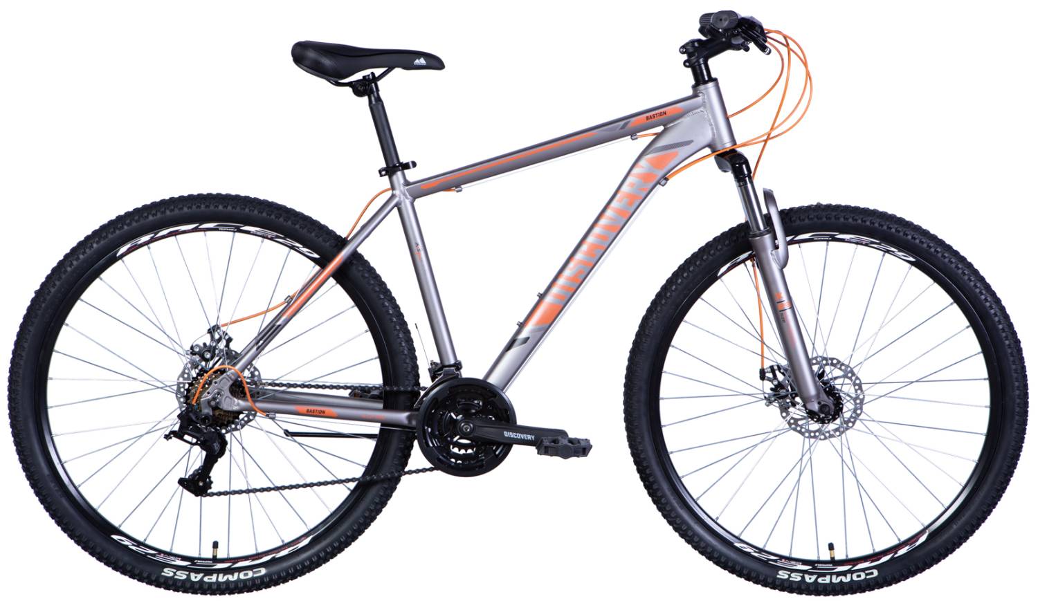 Фотография Велосипед Discovery BASTION 29" размер L рама 19 2024 Серебристо-оранжевый 